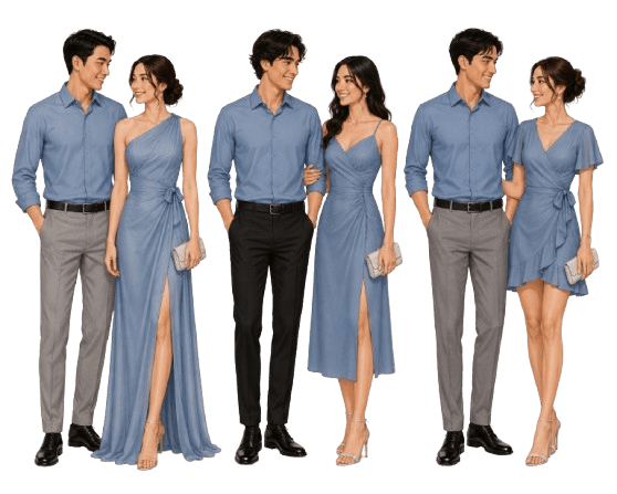 Guest attire — dusty blue smart casual